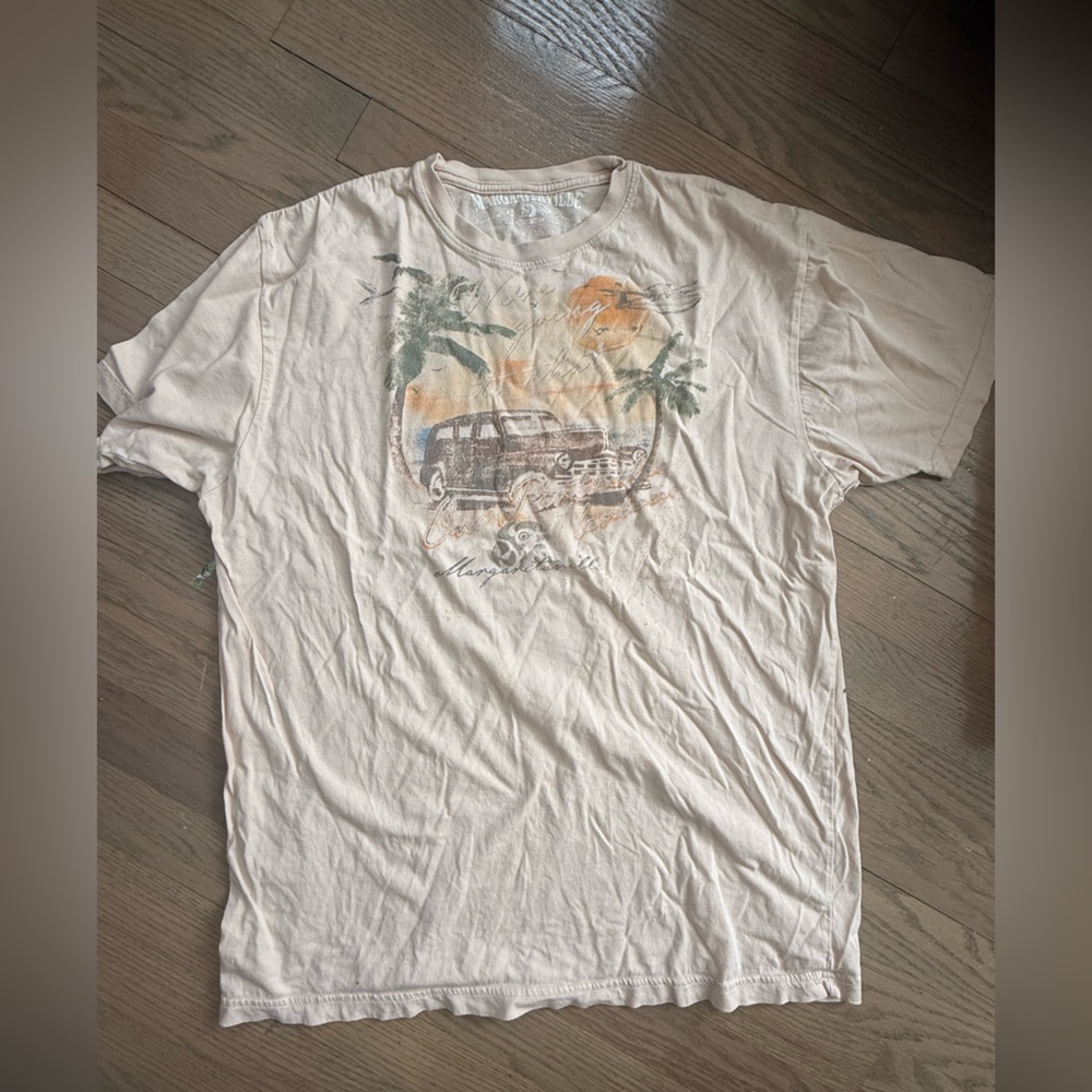 Margaritaville Cream Tee with Palm & Sunset Graphic